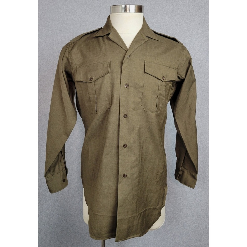 Vtg The Cockpit  Mitin Antimite Definitif OD‎ Wool Military Button Front Shirt M